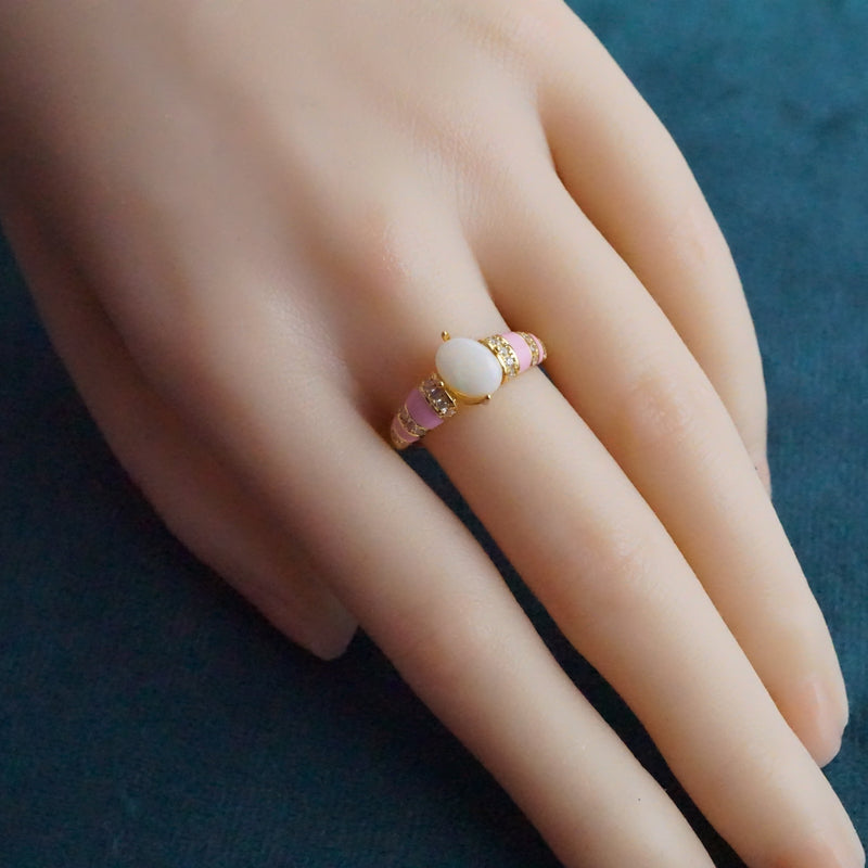 Pink Ring Band with White Opal - A Fashionable Statement-Vsabel Jewellery