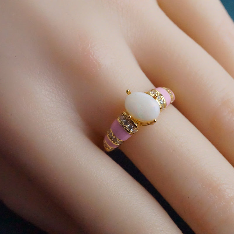 Pink Ring Band with White Opal - A Fashionable Statement-Vsabel Jewellery