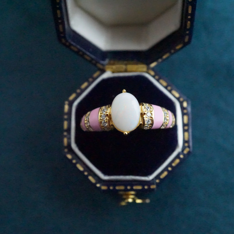 Pink Ring Band with White Opal - A Fashionable Statement-Vsabel Jewellery