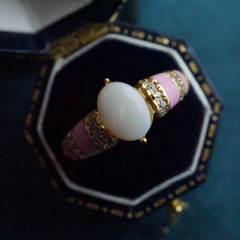 Pink Ring Band with White Opal - A Fashionable Statement-Vsabel Jewellery