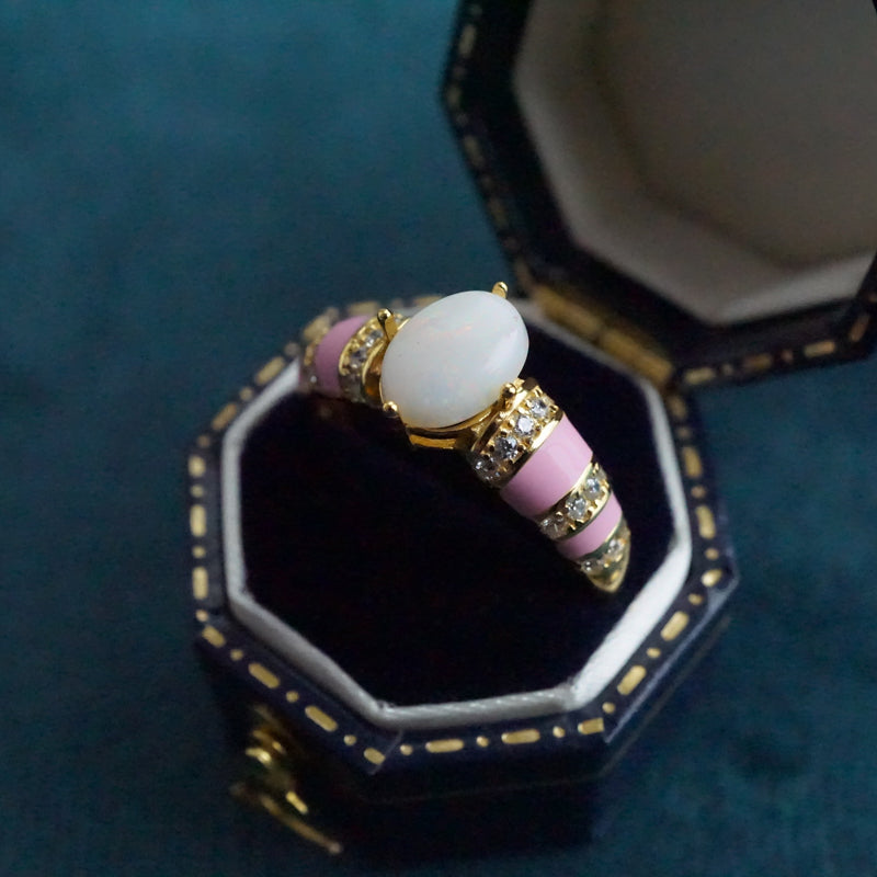 Pink Ring Band with White Opal - A Fashionable Statement-Vsabel Jewellery