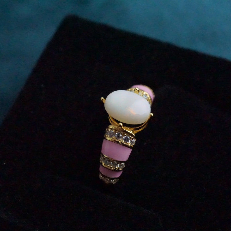 Pink Ring Band with White Opal - A Fashionable Statement-Vsabel Jewellery