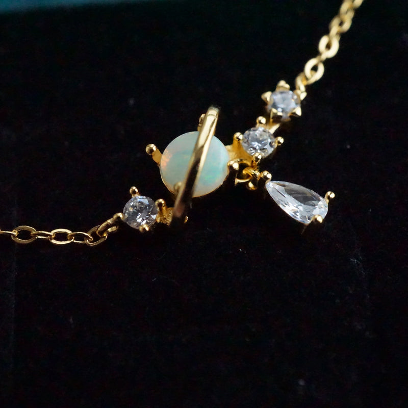White Opal Moon &amp; Sun Necklace with Dazzling Droplet-Vsabel Jewellery