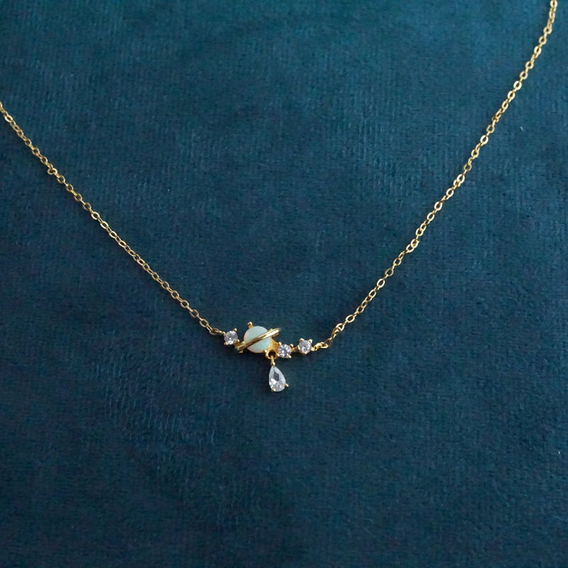 White Opal Moon & Sun Necklace with Dazzling Droplet-Vsabel Jewellery