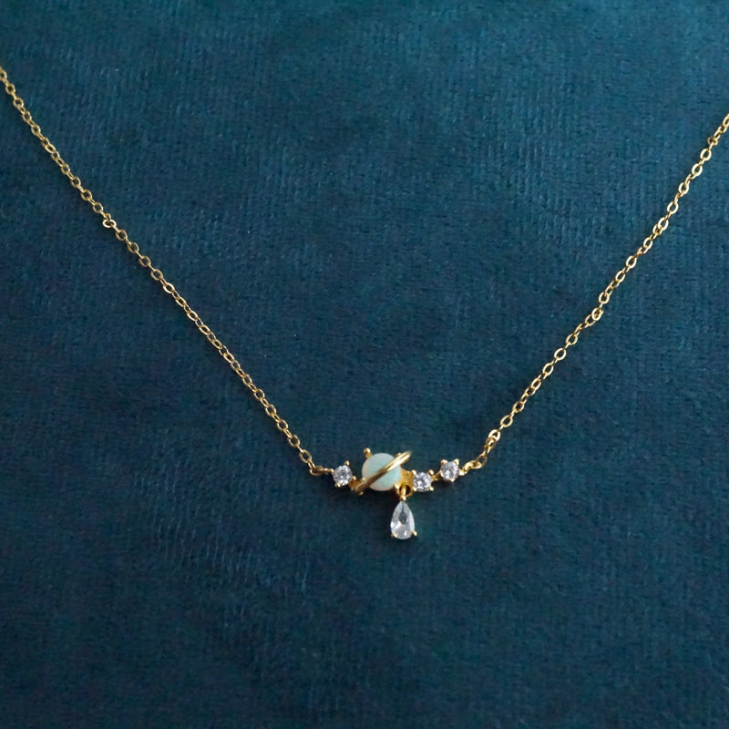 White Opal Moon & Sun Necklace with Dazzling Droplet-Vsabel Jewellery