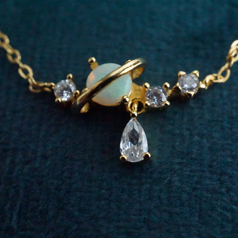 White Opal Moon & Sun Necklace with Dazzling Droplet-Vsabel Jewellery