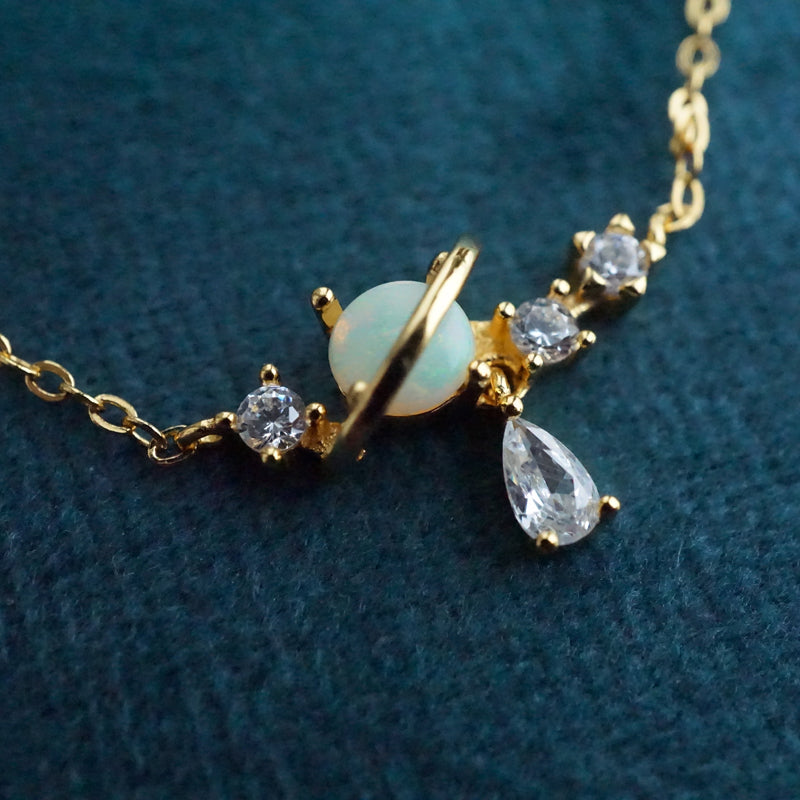 White Opal Moon & Sun Necklace with Dazzling Droplet-Vsabel Jewellery