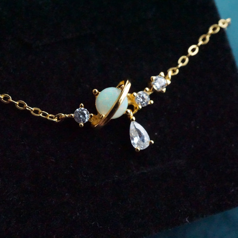 White Opal Moon & Sun Necklace with Dazzling Droplet-Vsabel Jewellery