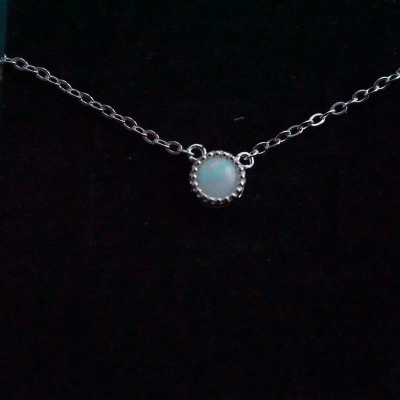 Radiant Opulence: Simple Round White Opal Necklace-Vsabel Jewellery