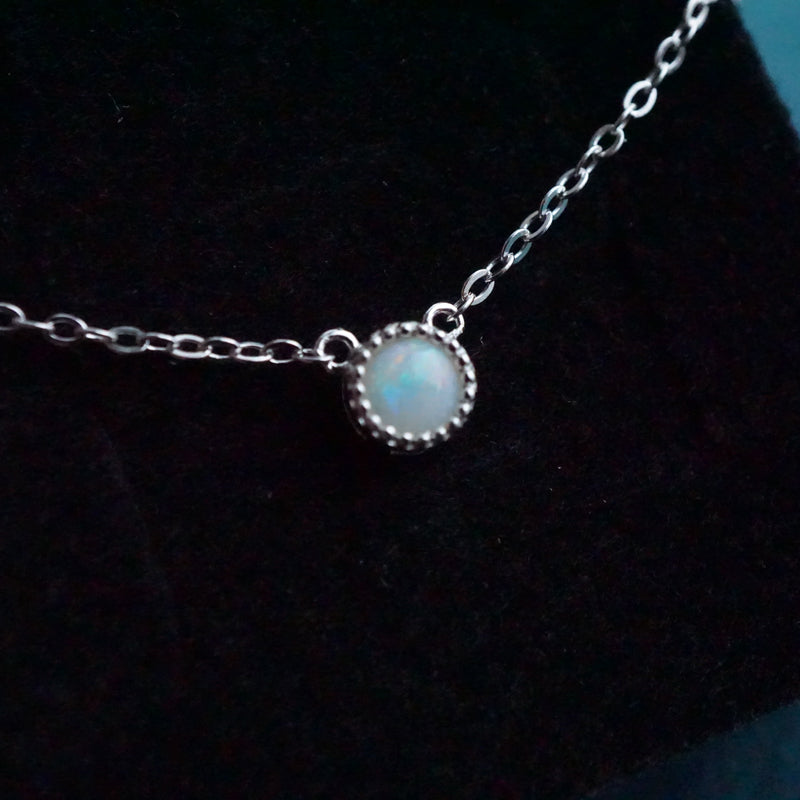 Radiant Opulence: Simple Round White Opal Necklace-Vsabel Jewellery