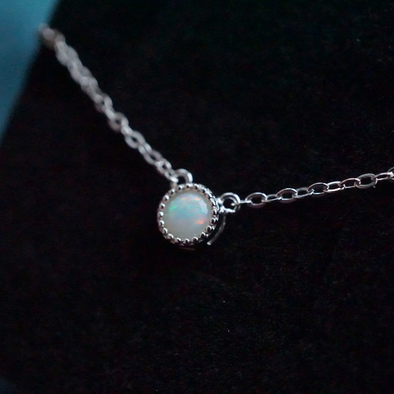 Radiant Opulence: Simple Round White Opal Necklace-Vsabel Jewellery