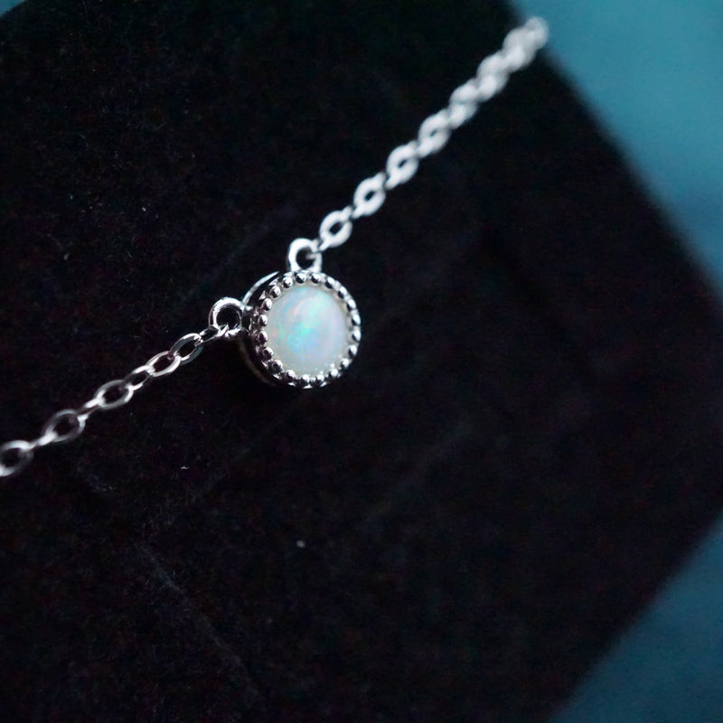 Radiant Opulence: Simple Round White Opal Necklace-Vsabel Jewellery