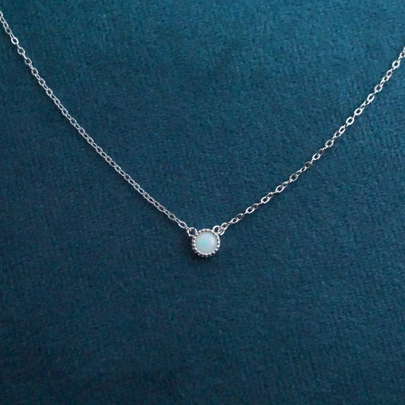 Radiant Opulence: Simple Round White Opal Necklace-Vsabel Jewellery