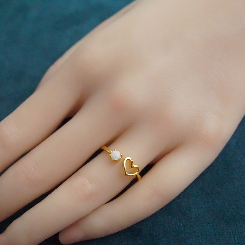 Elegant Love Heart White Opal Ring-Vsabel Jewellery