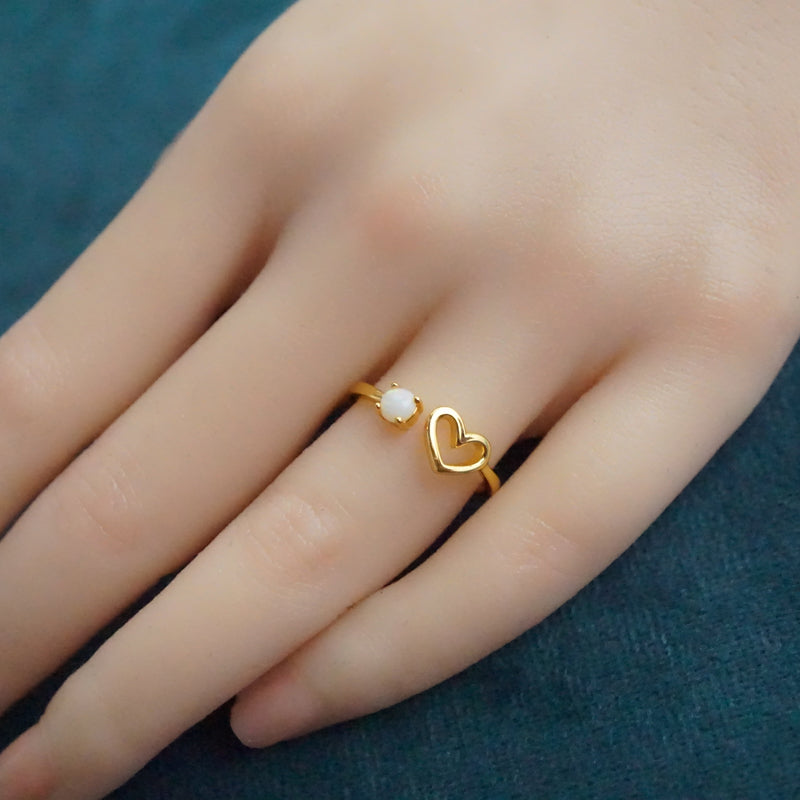 Elegant Love Heart White Opal Ring-Vsabel Jewellery
