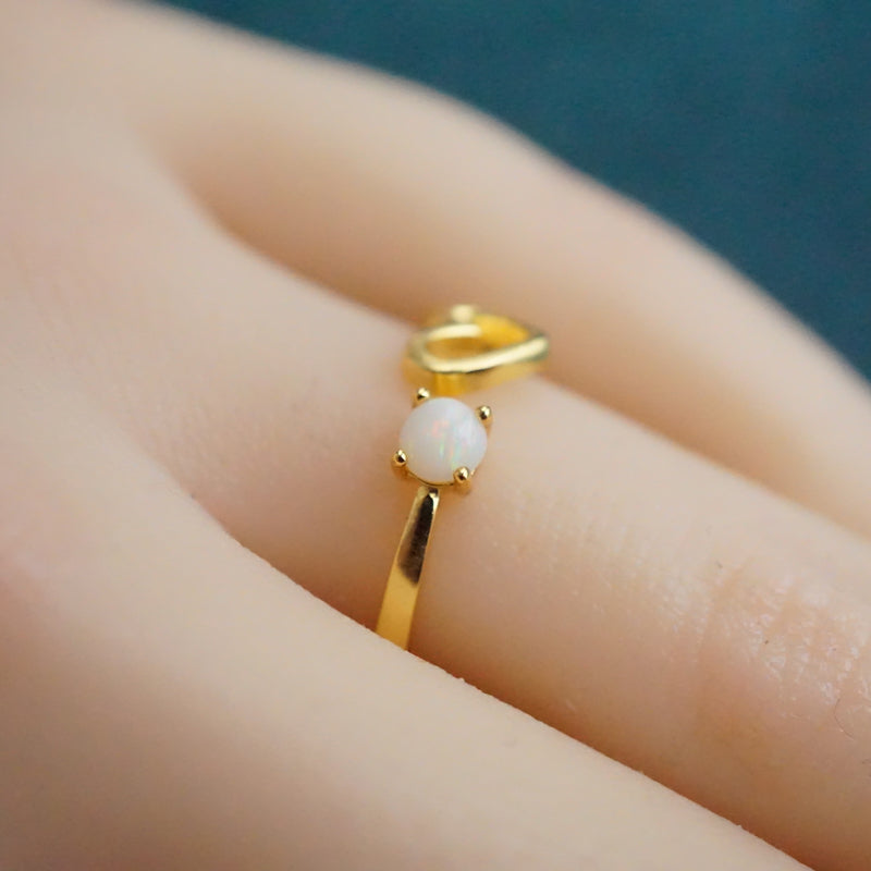 Elegant Love Heart White Opal Ring-Vsabel Jewellery