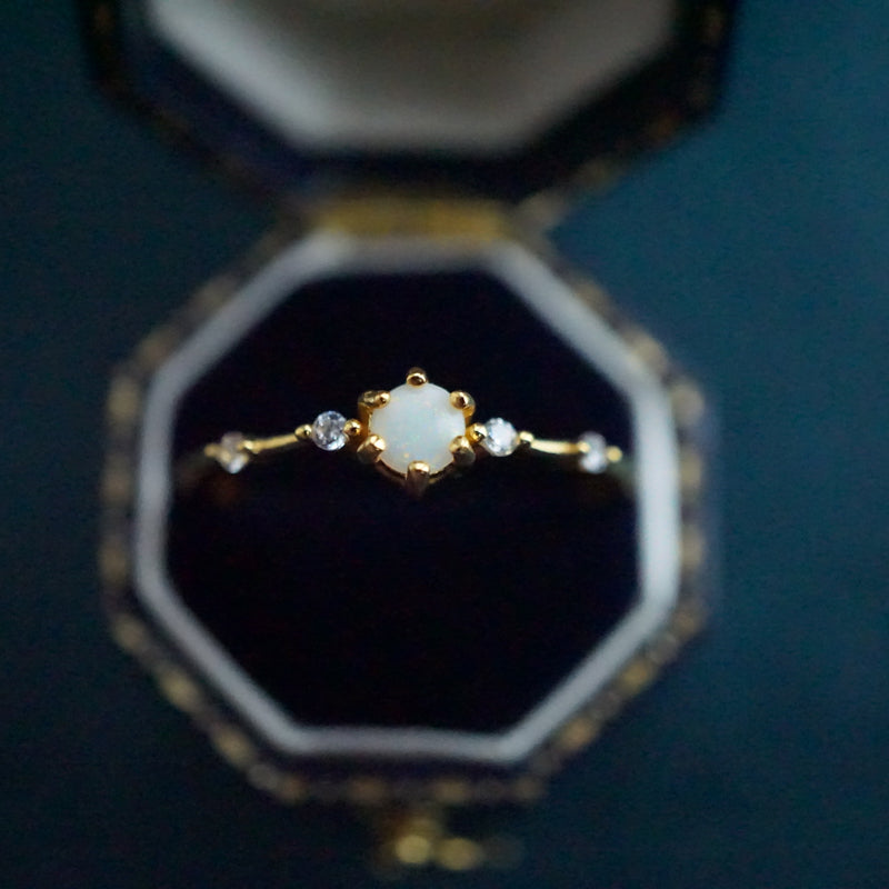 Dainty Opal Engagement Ring - Sterling Silver-Vsabel Jewellery