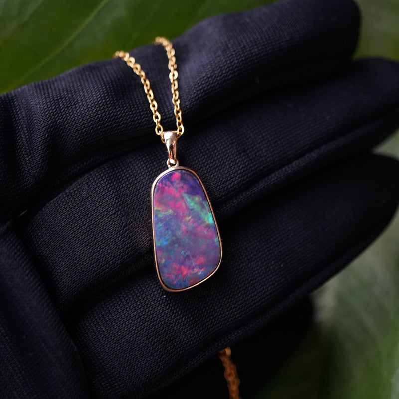 Stunning Purple Opal Pendant in 14K Gold-Vsabel Jewellery
