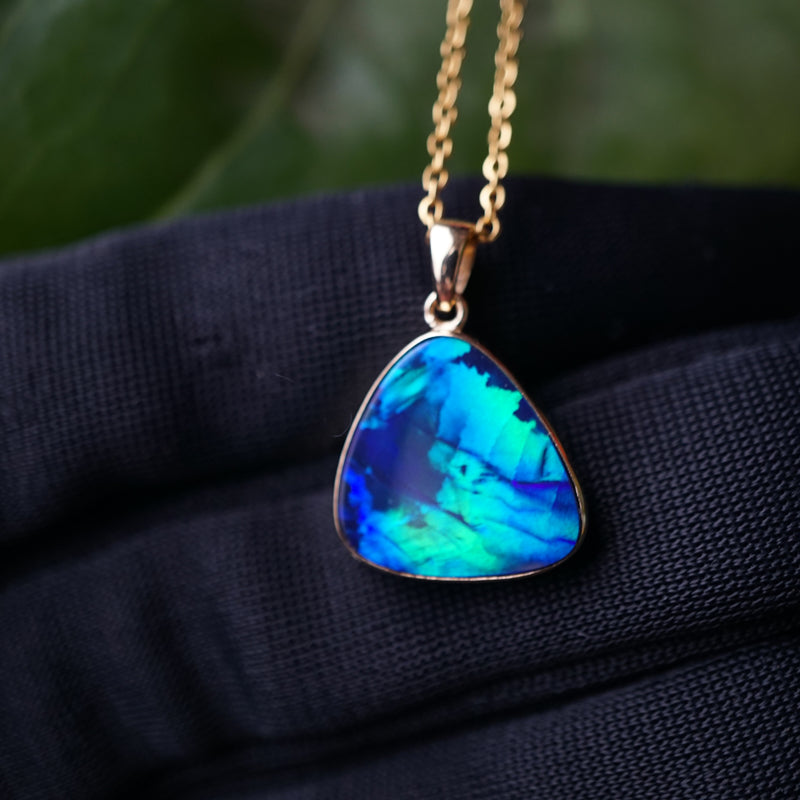 Lightning Blue Opal Pendant 14k Gold-Vsabel Jewellery
