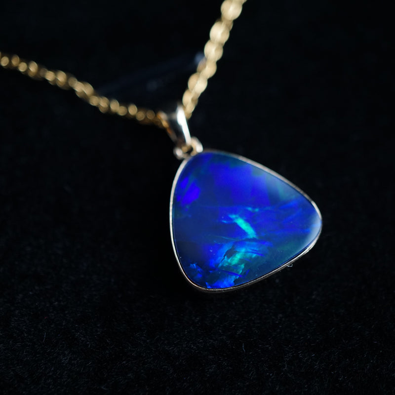 Lightning Blue Opal Pendant 14k Gold-Vsabel Jewellery