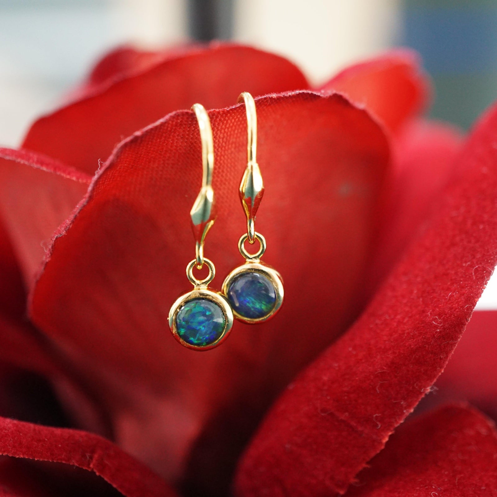 Australian Triplet Opal Dangle Earrings
