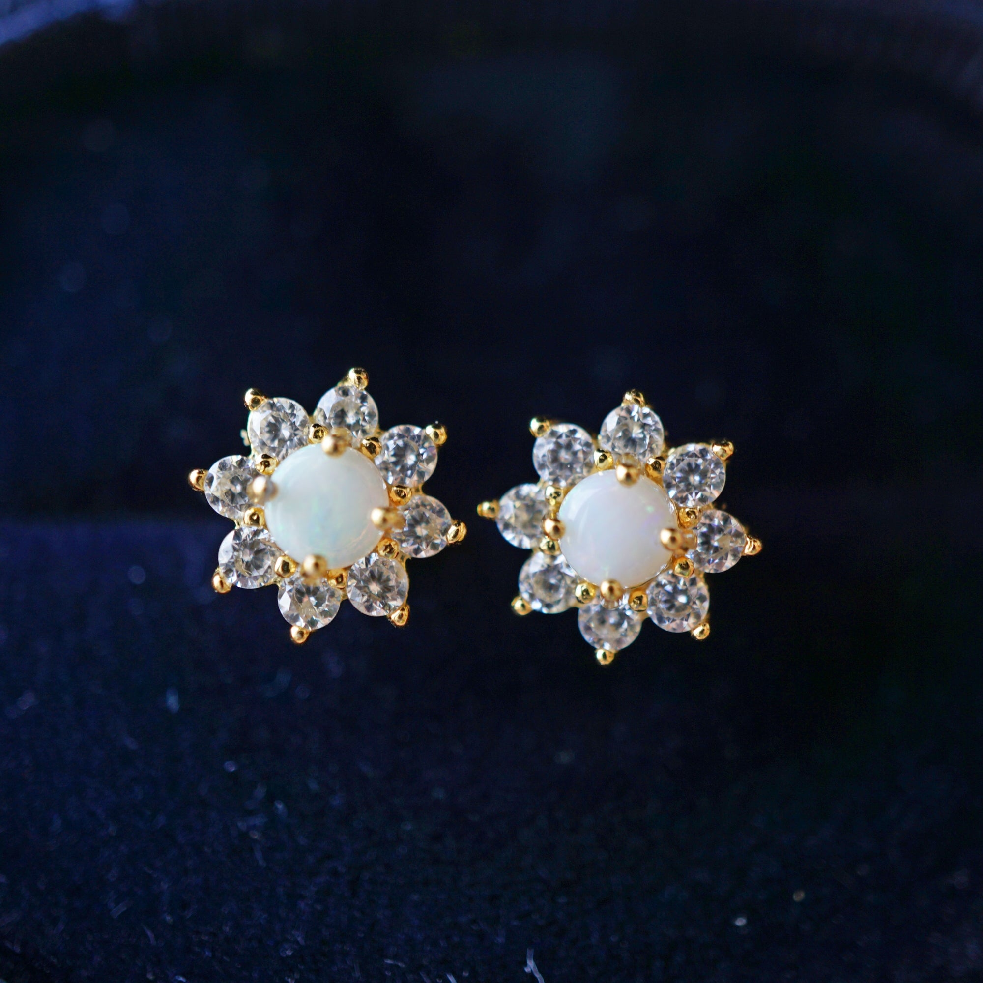 Flower 18k Gold Plated Sparkling Brilliance Crystal Opal Stud Earrings