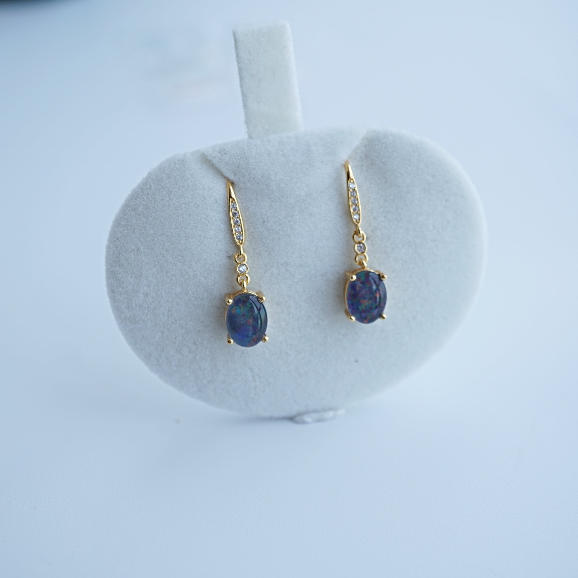 Unique Purple Dangle Triplet Opal Earrings