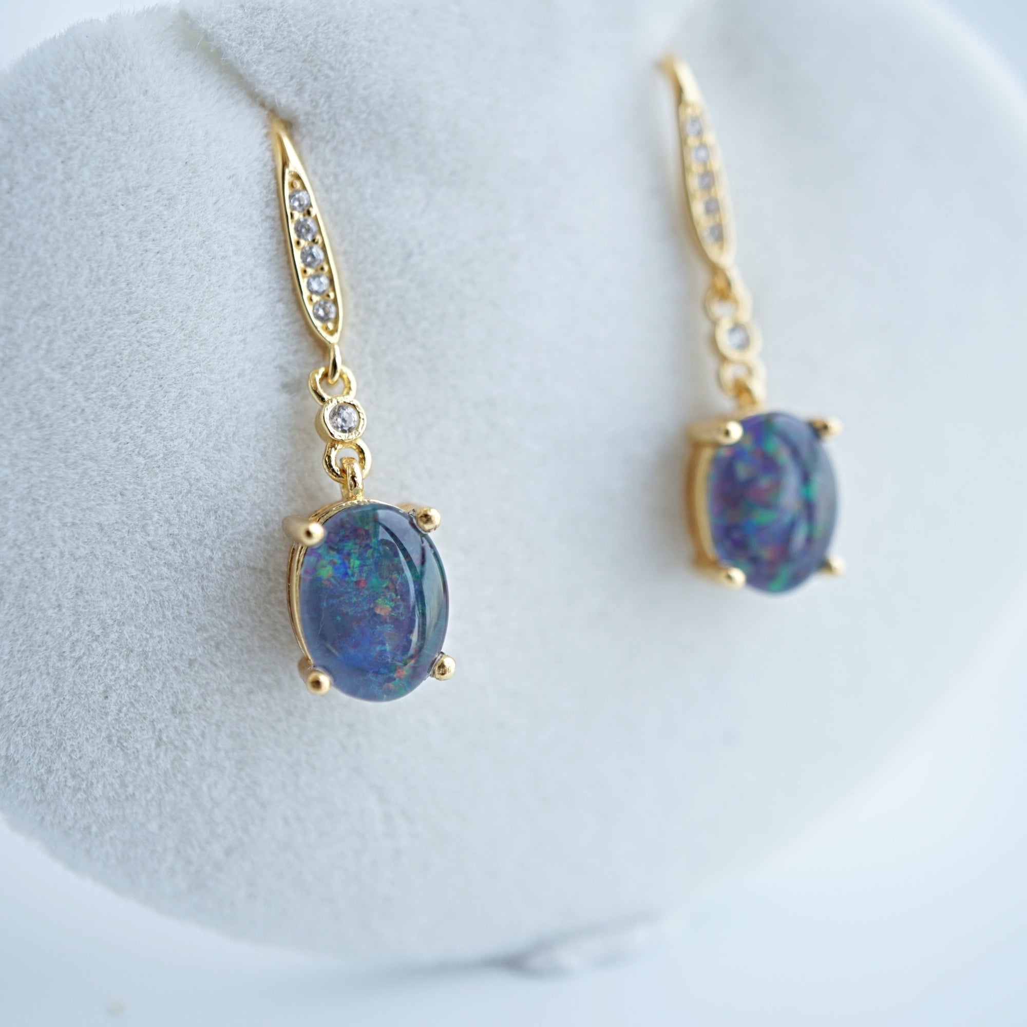 Unique Purple Dangle Triplet Opal Earrings