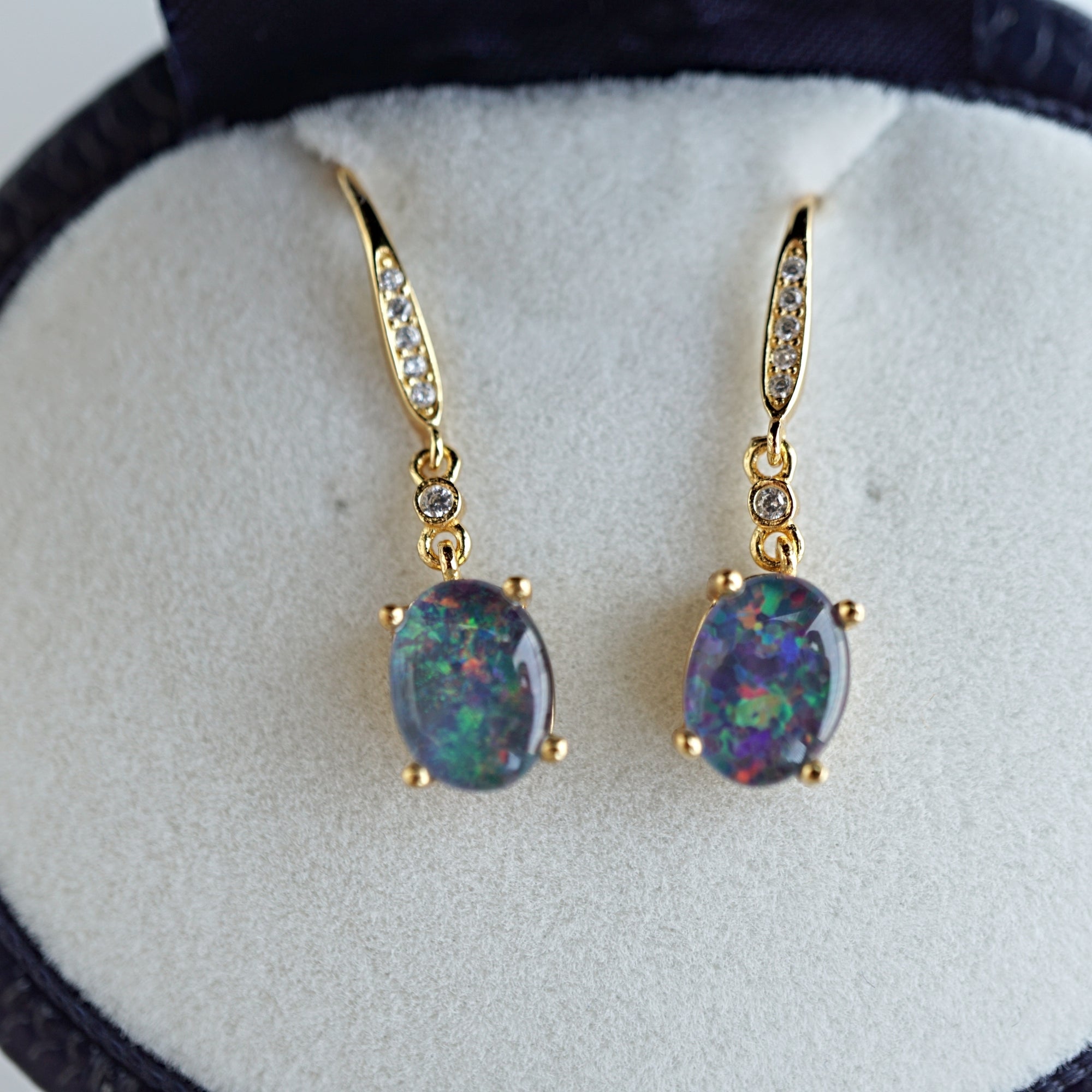 Unique Purple Dangle Triplet Opal Earrings