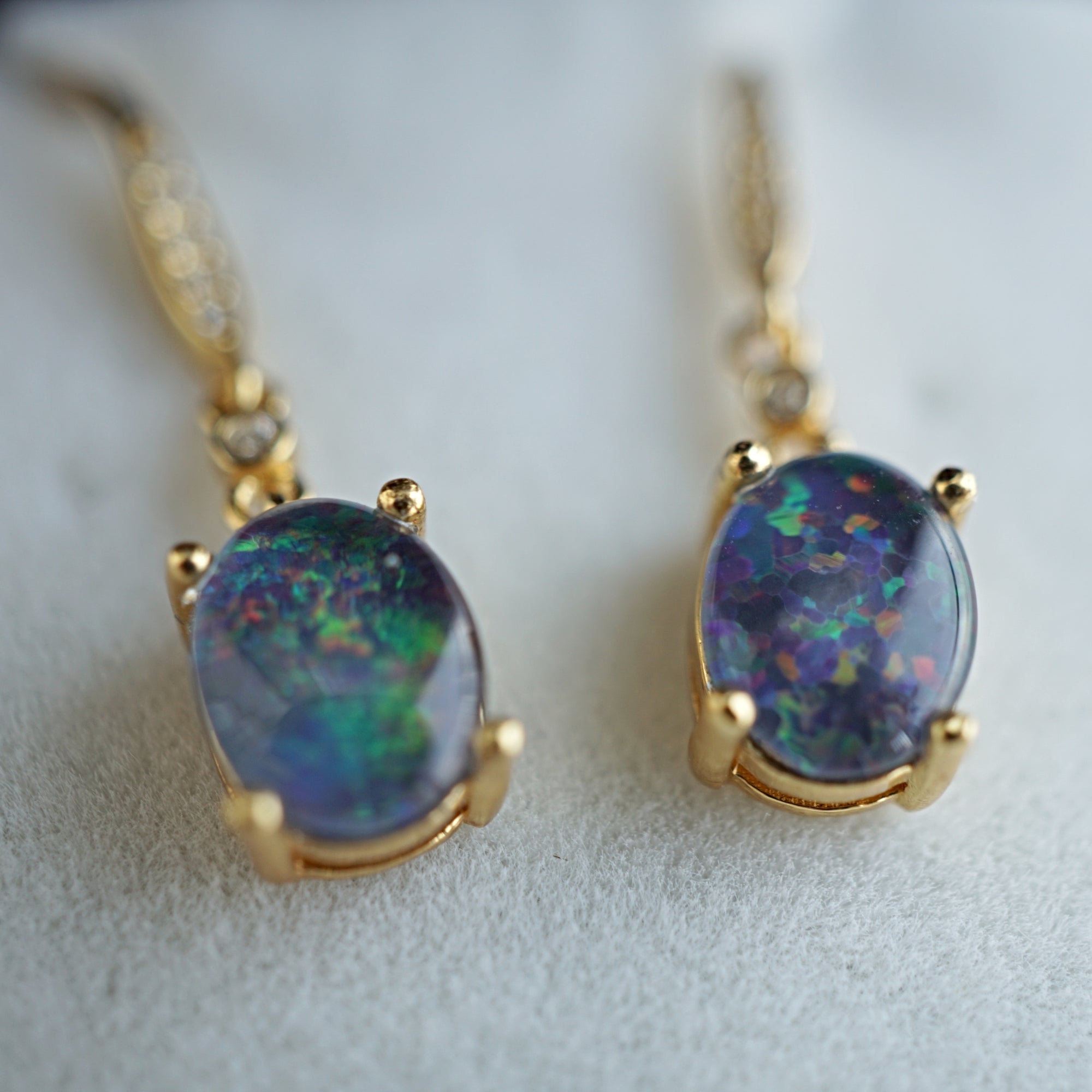 Unique Purple Dangle Triplet Opal Earrings