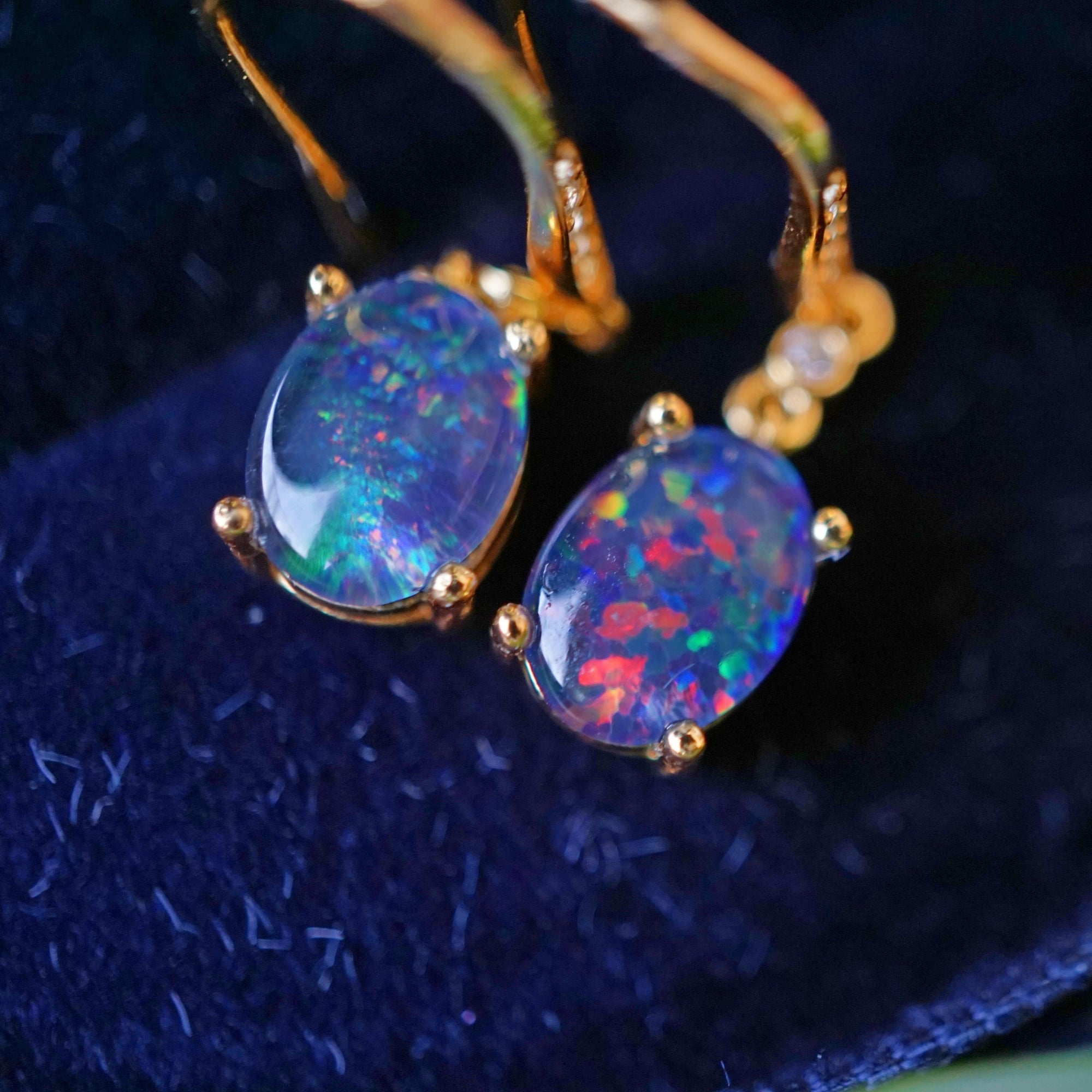 Unique Purple Dangle Triplet Opal Earrings