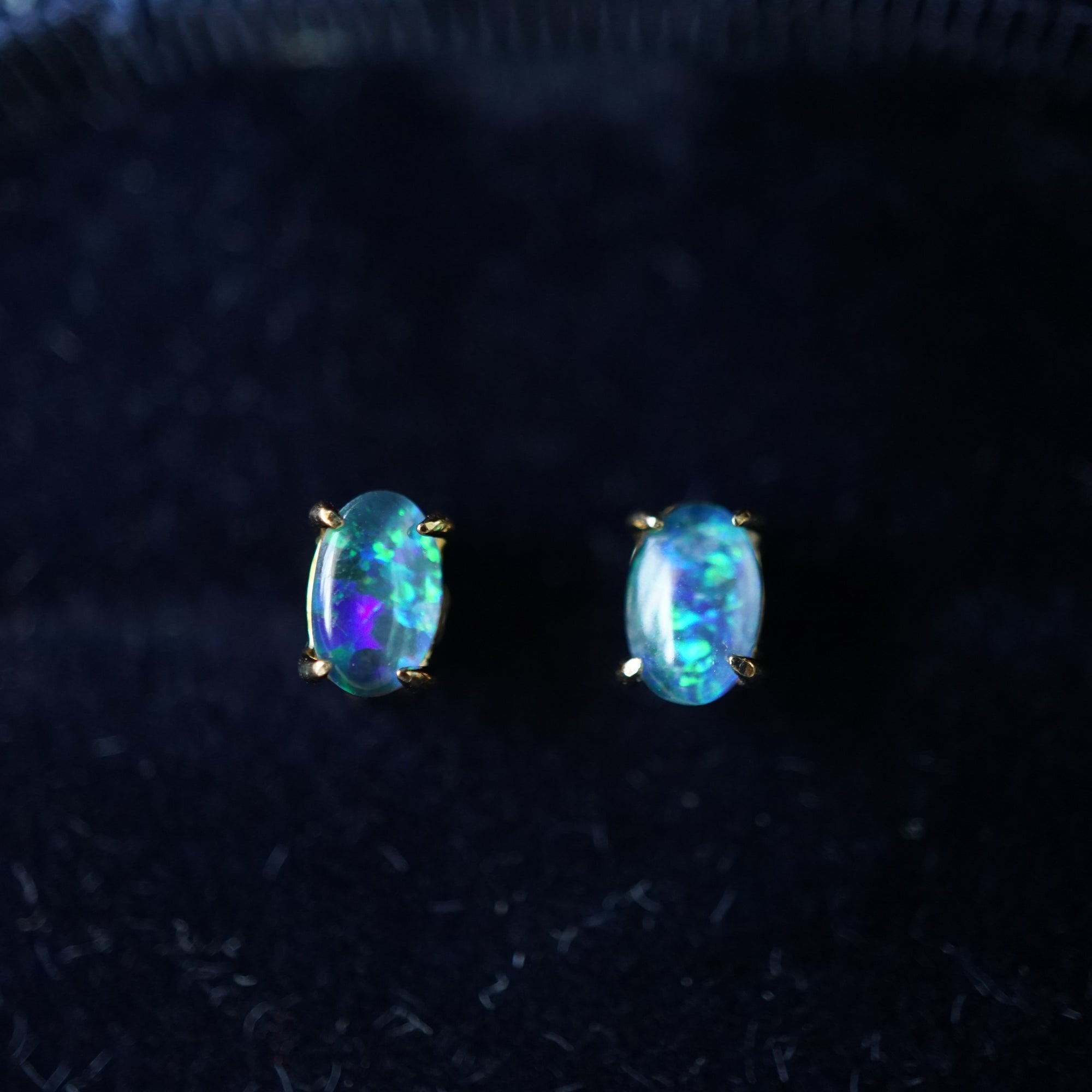 Tiny Oval Opal Earring Studs In 18k Gold Plated 925 Silver