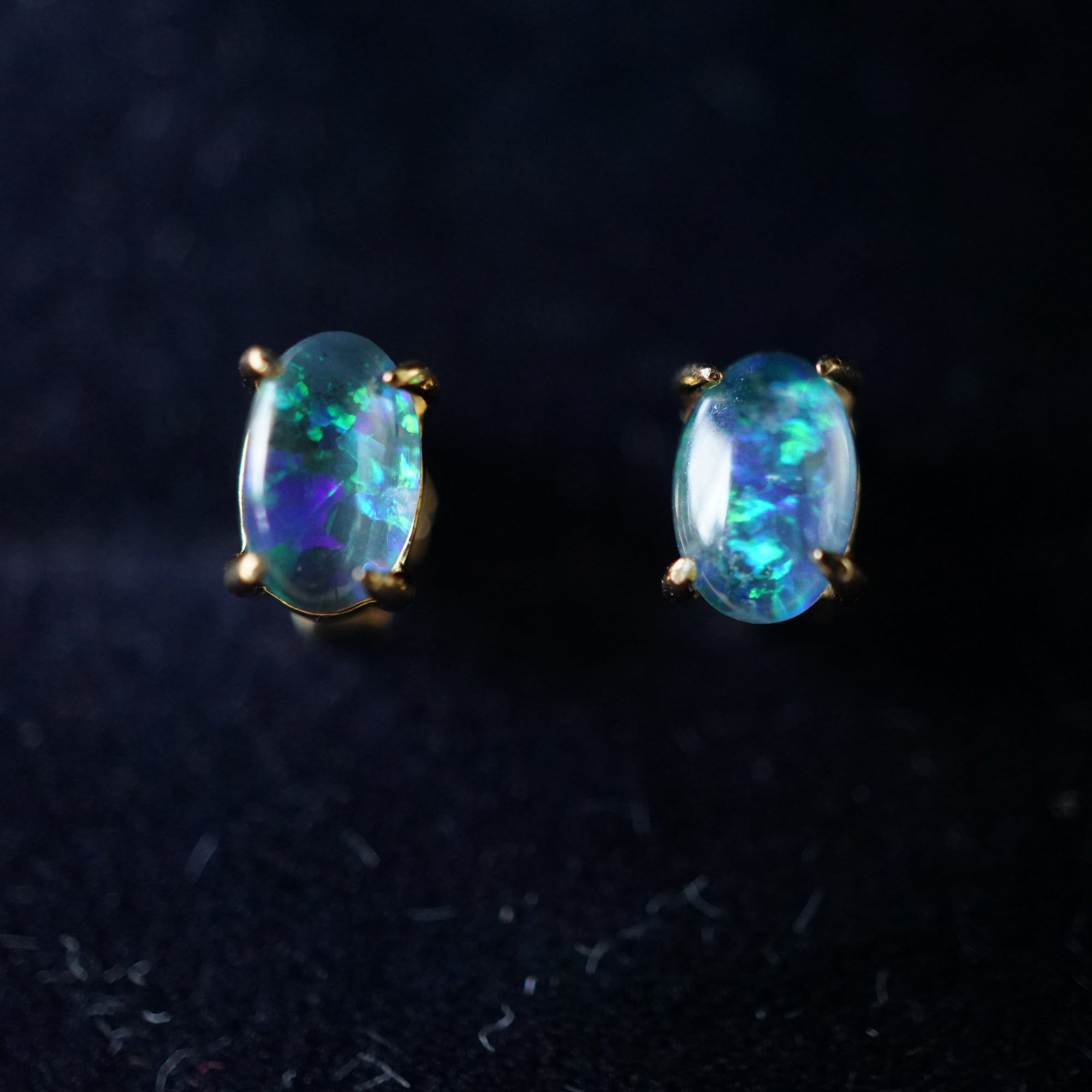 Tiny Oval Opal Earring Studs In 18k Gold Plated 925 Silver