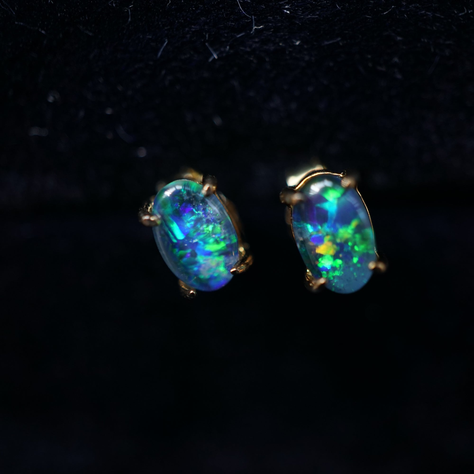 Tiny Oval Opal Earring Studs In 18k Gold Plated 925 Silver
