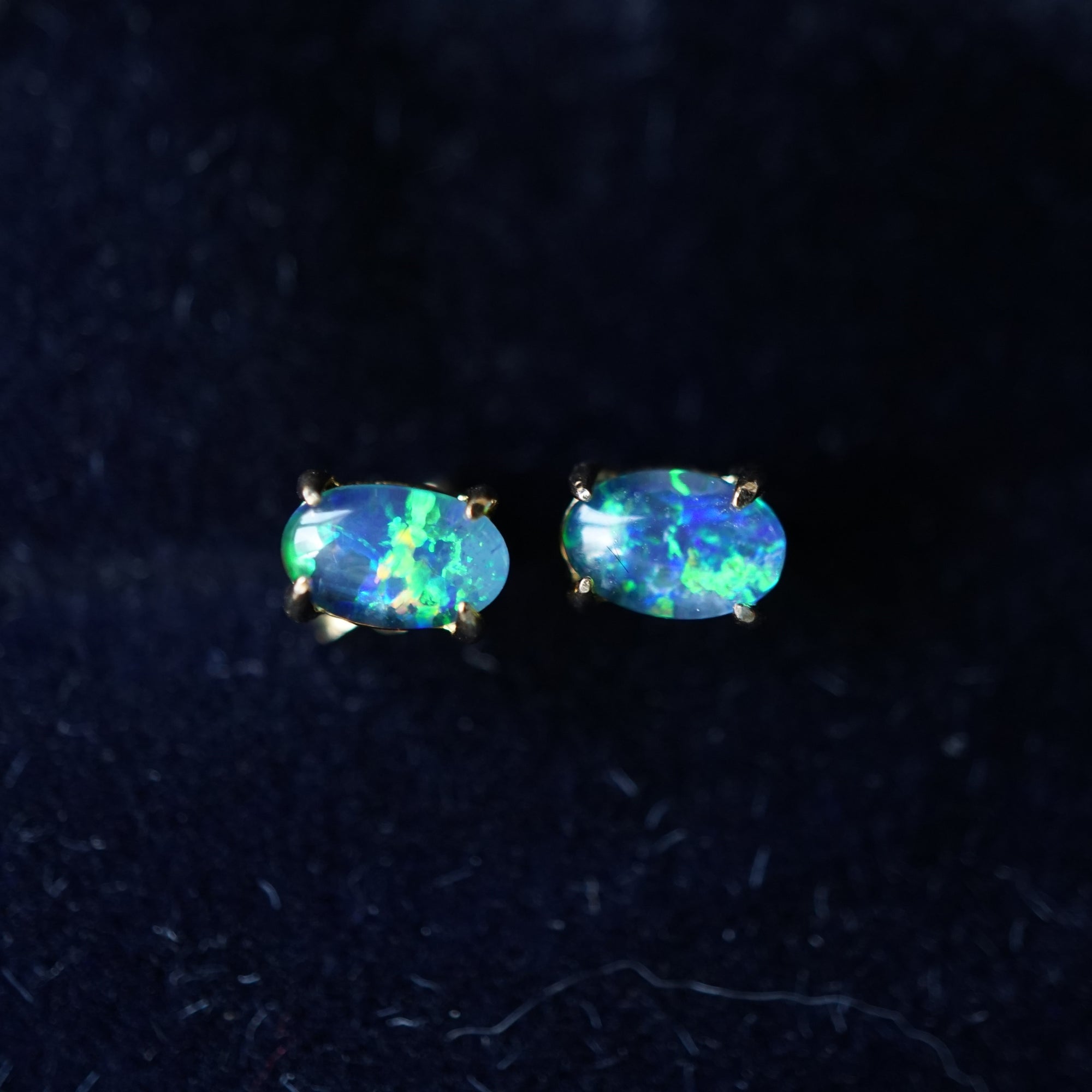 Tiny Oval Opal Earring Studs In 18k Gold Plated 925 Silver