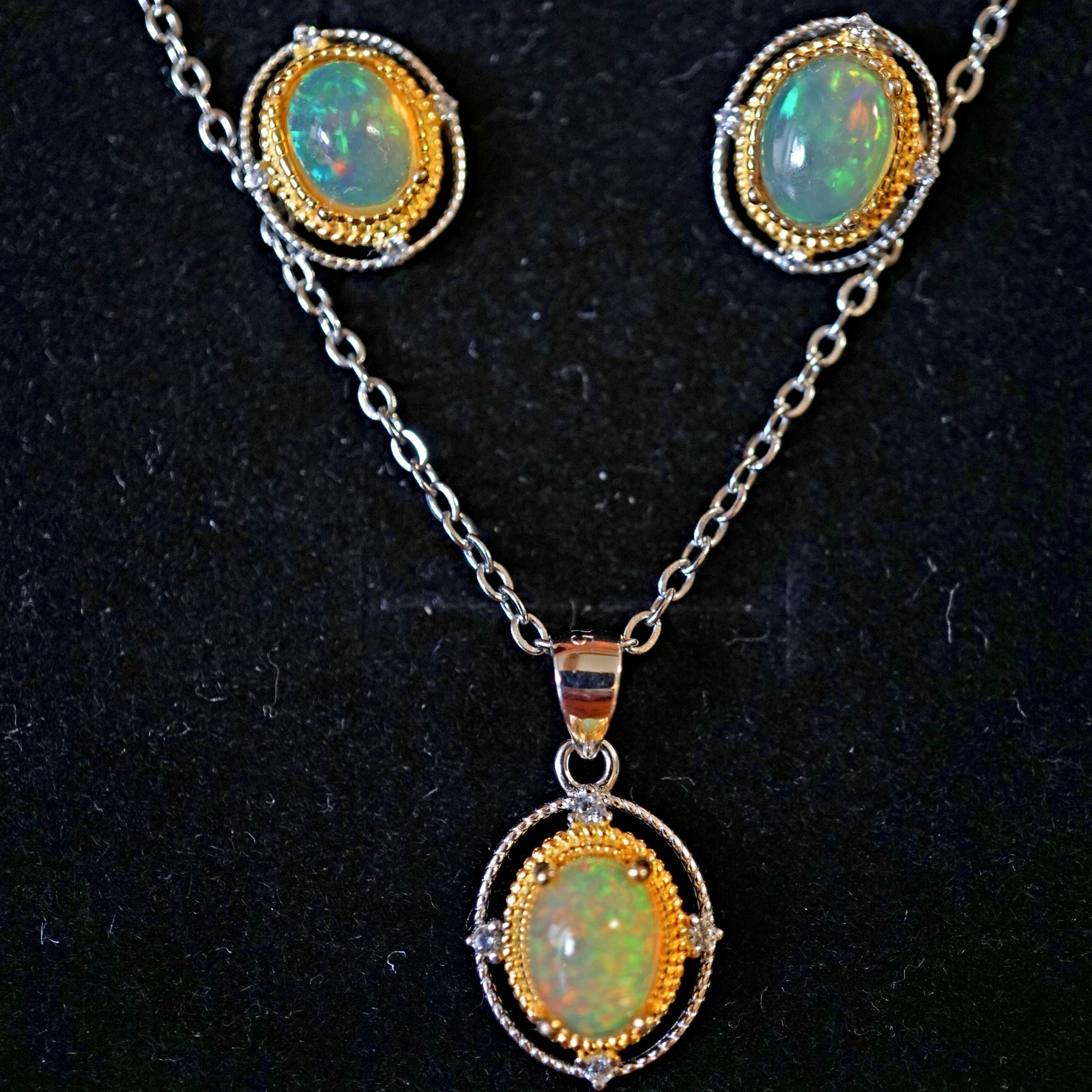 Genuine 18k Gold Plated Ethiopian Opal Jewelry Set