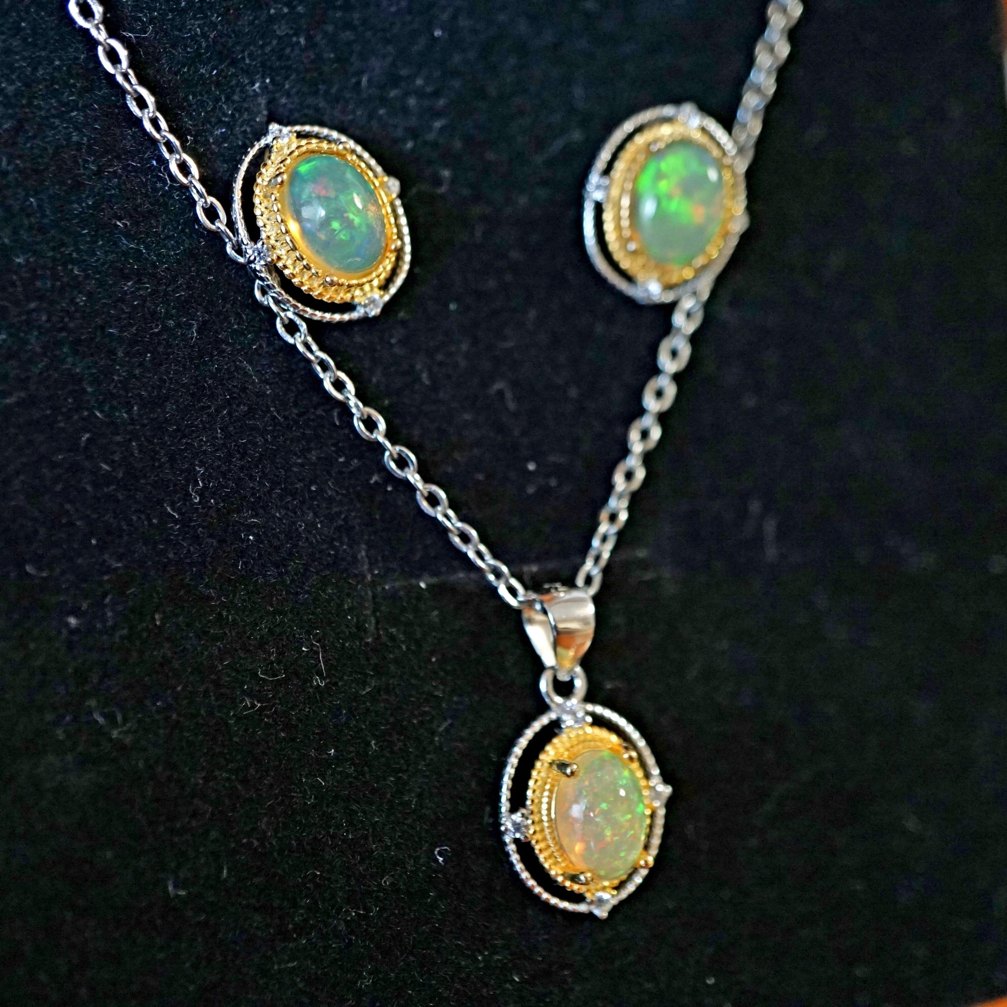Genuine 18k Gold Plated Ethiopian Opal Jewelry Set