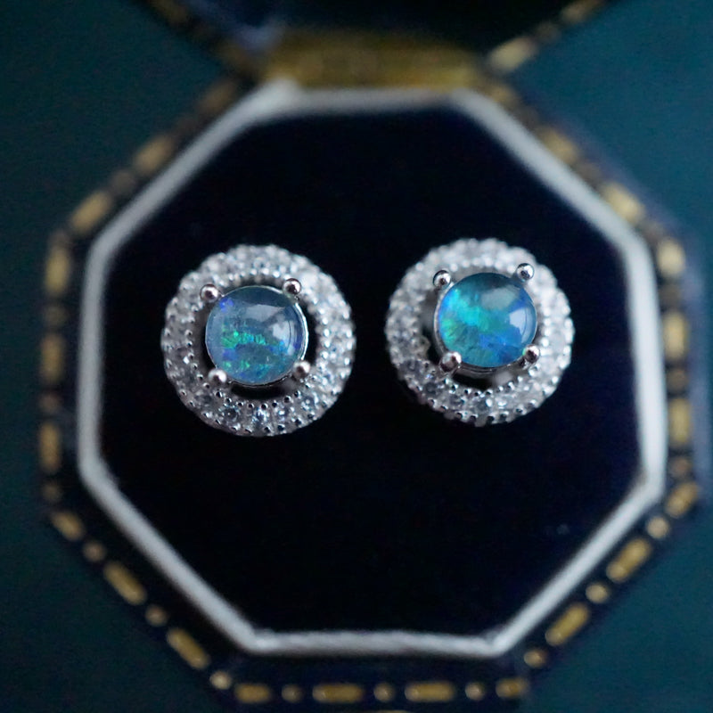 Graceful Round 4mm Triplet Opal Earring Studs-Vsabel Jewellery