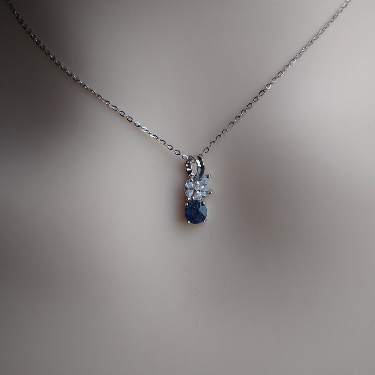 Classic Natural Sapphire Pendant Necklace with Cubic Zirconia