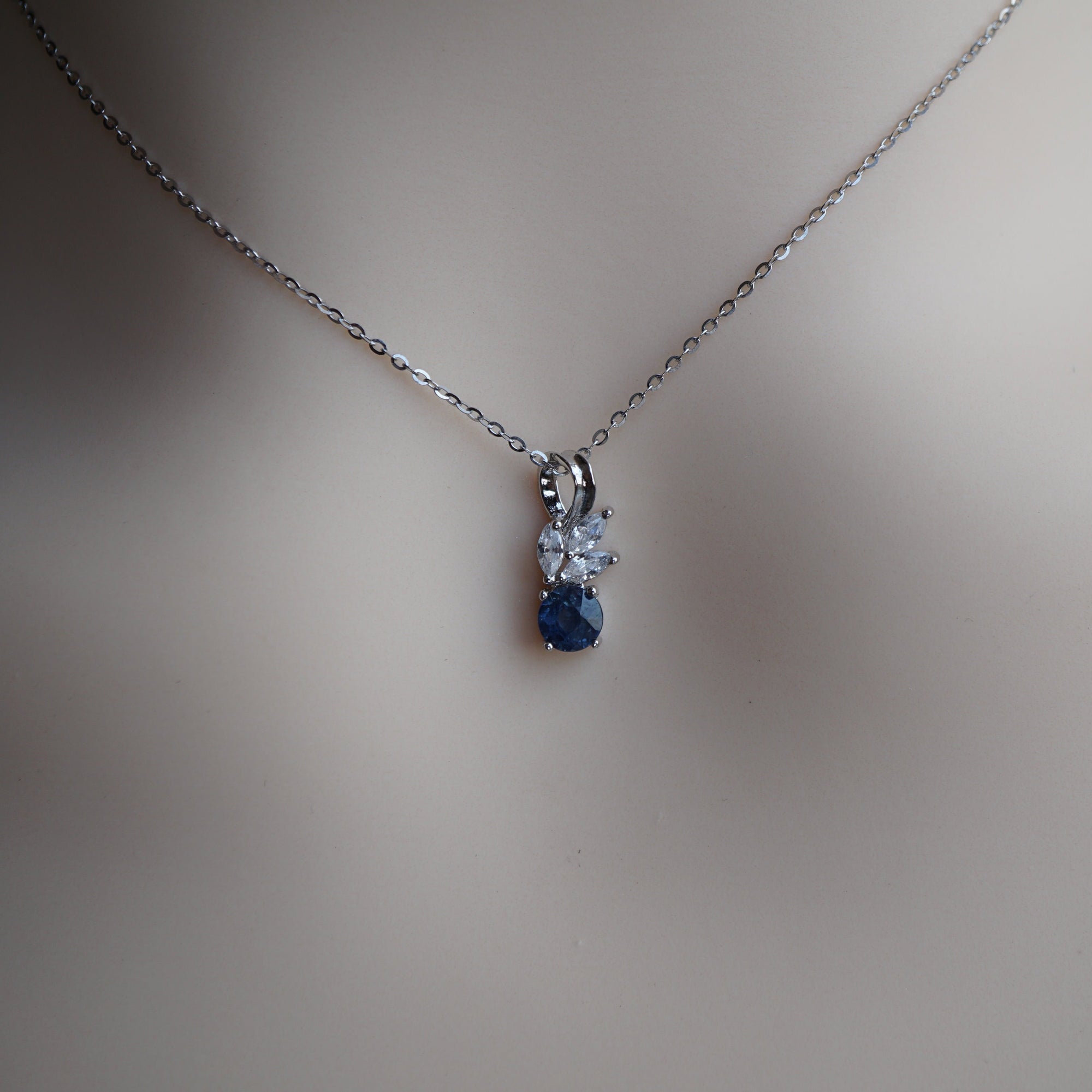 Classic Natural Sapphire Pendant Necklace with Cubic Zirconia