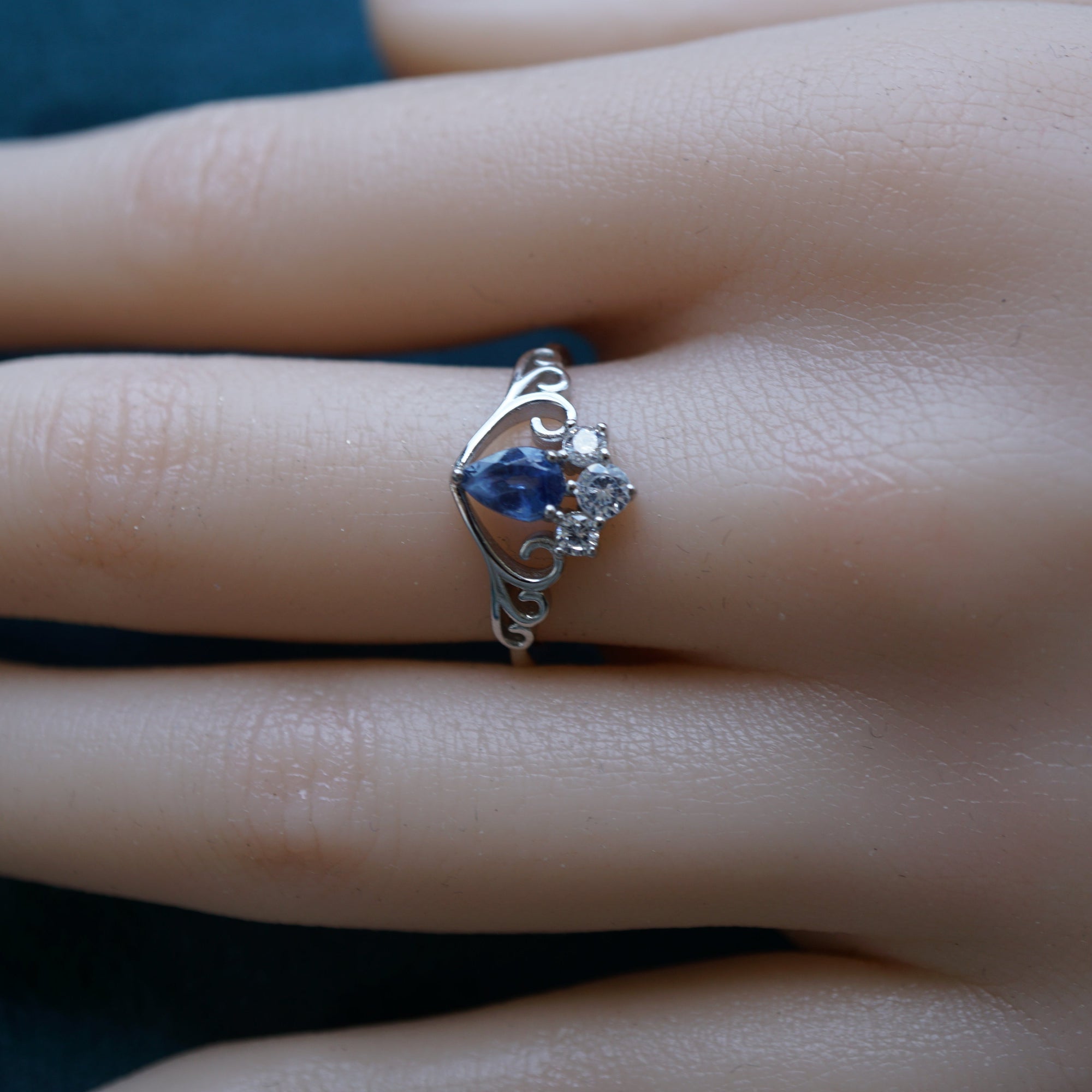 Heart Pear Sapphire Ring, Sterling Silver Love Gemstone Band