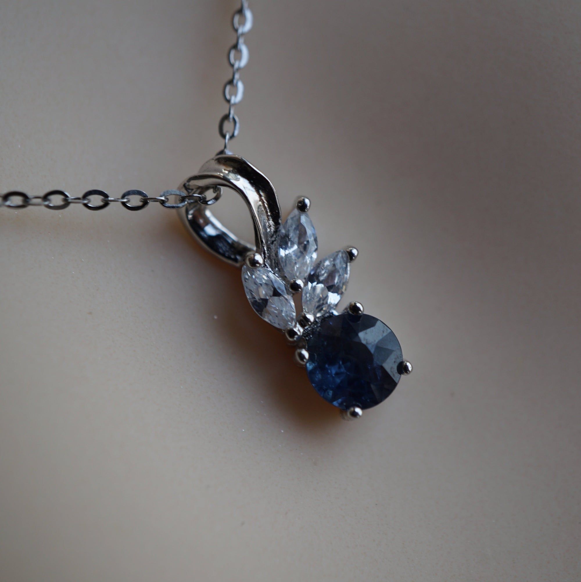 Classic Natural Sapphire Pendant Necklace with Cubic Zirconia