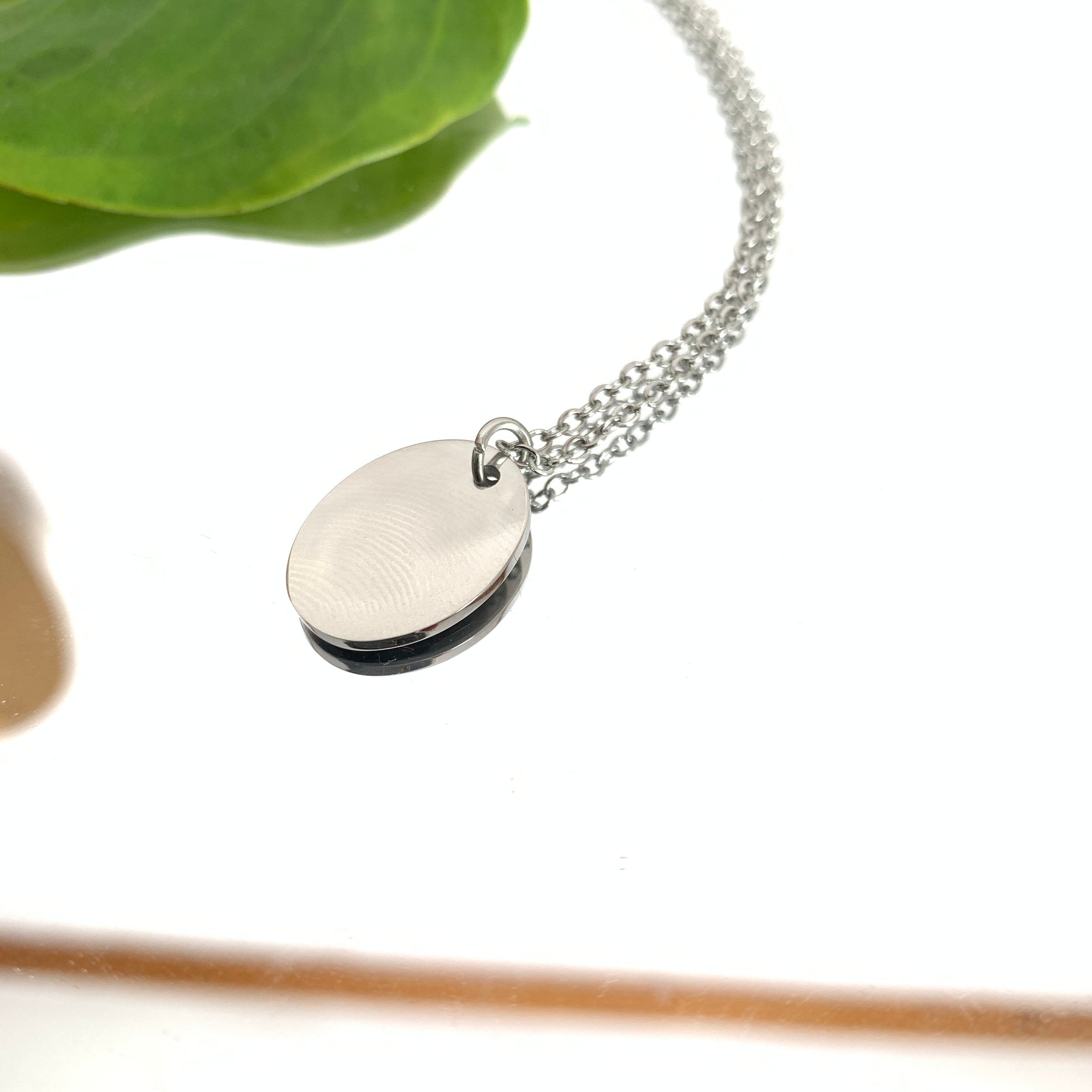 Customized oval tag necklace, engraved birth flower necklace