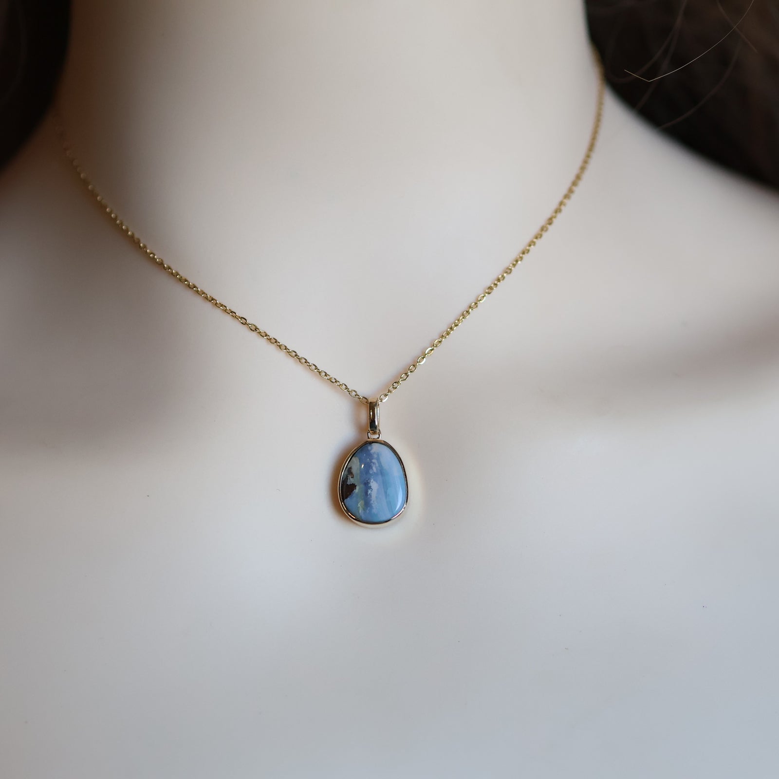 14k Gold Baby Blue Boulder Opal Pendant