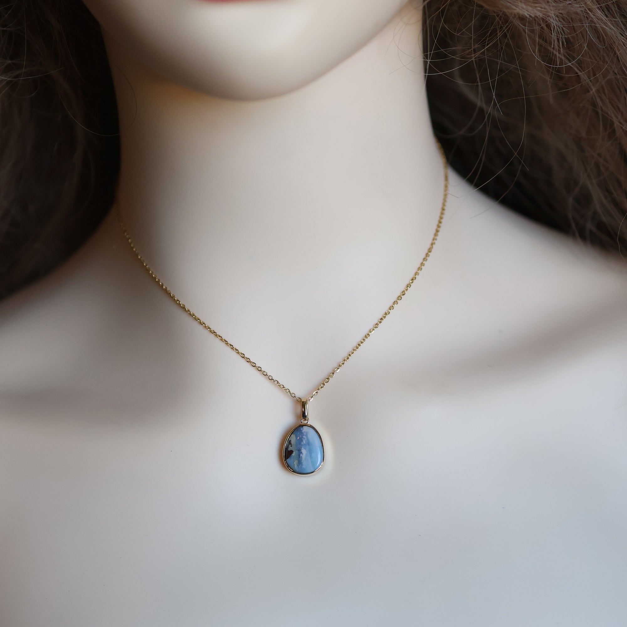 14k Gold Baby Blue Boulder Opal Pendant