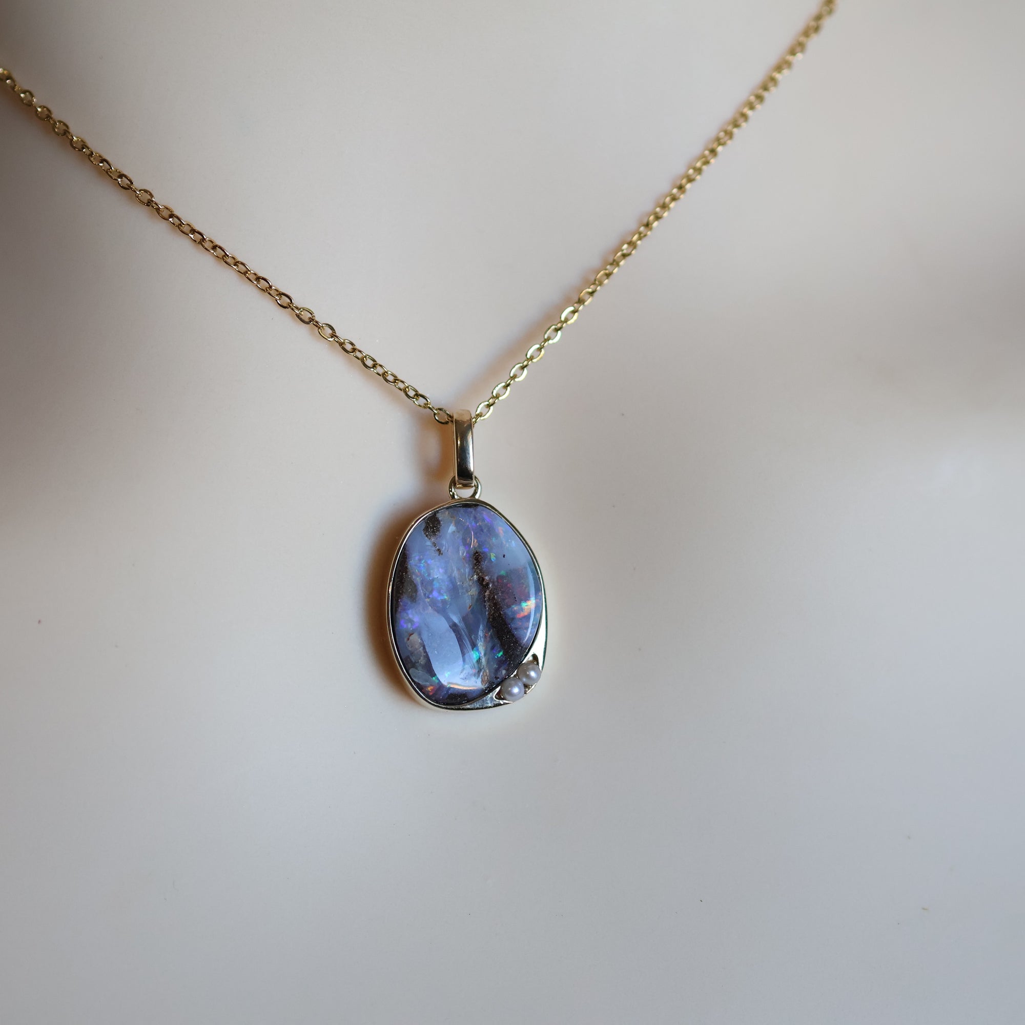 14K Solid Gold Light Purple Boulder Opal Pendant Handmade in Australia