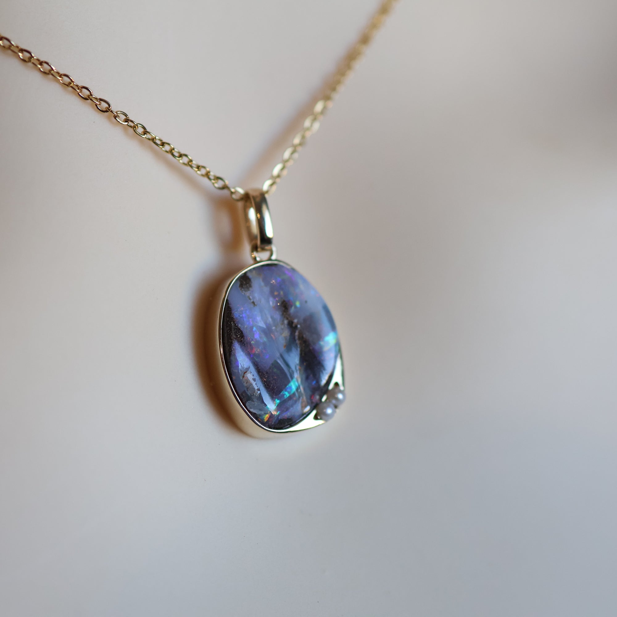14K Solid Gold Light Purple Boulder Opal Pendant Handmade in Australia