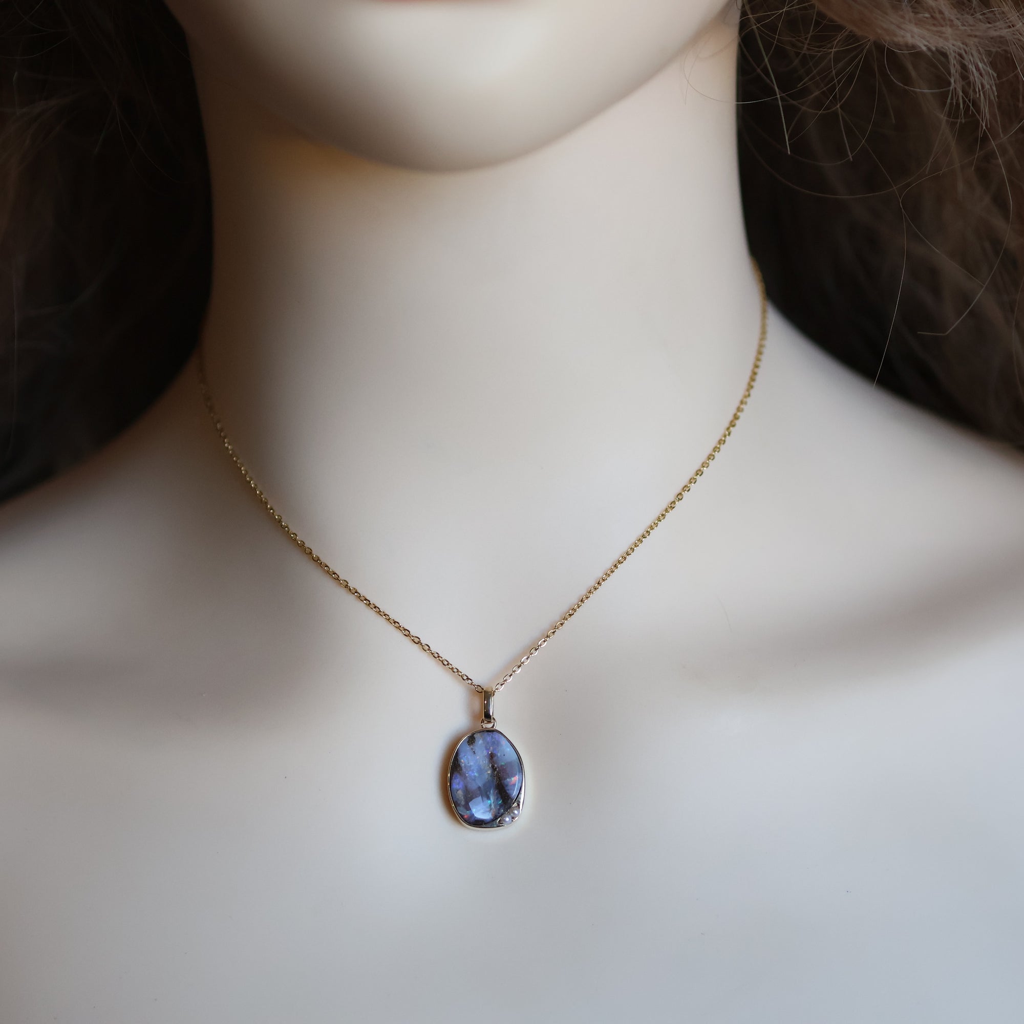 14K Solid Gold Light Purple Boulder Opal Pendant Handmade in Australia