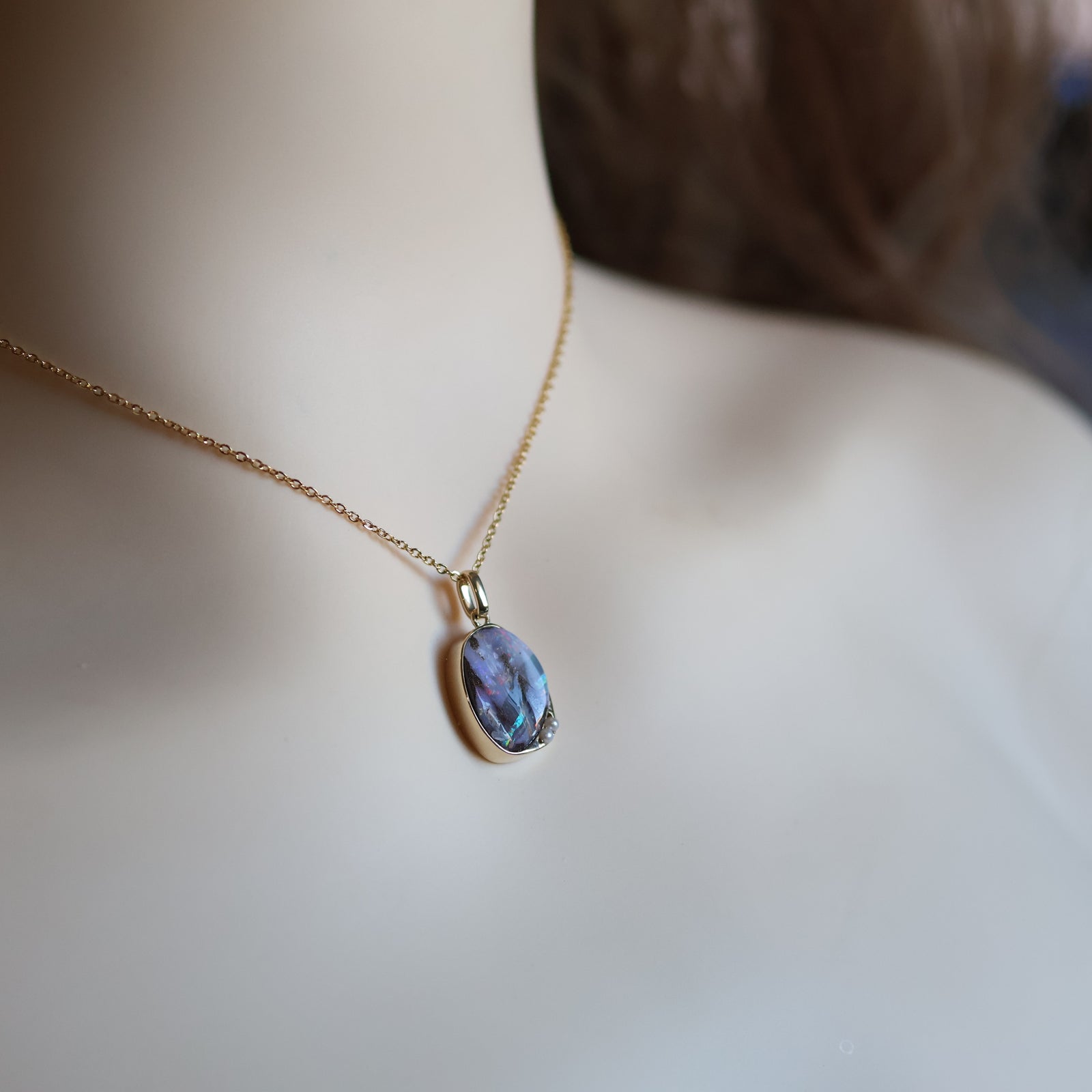 14K Solid Gold Light Purple Boulder Opal Pendant Handmade in Australia