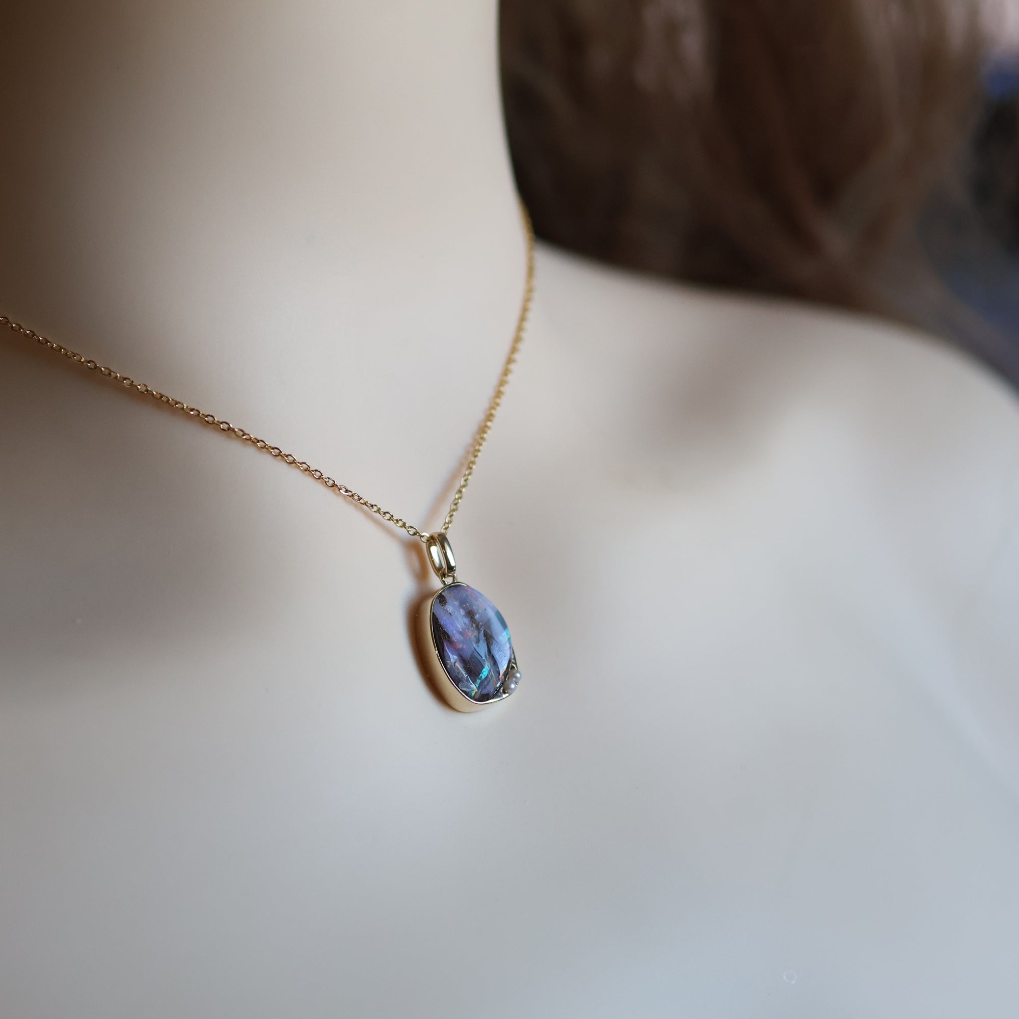 14K Solid Gold Light Purple Boulder Opal Pendant Handmade in Australia